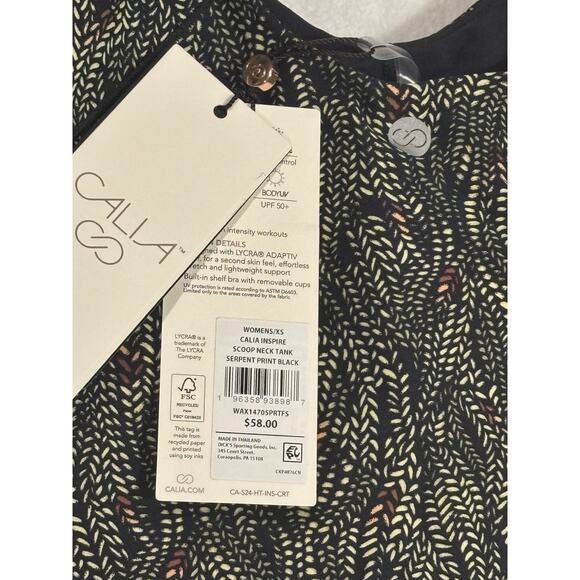CALIA Inspire Womens Black Serpent Print Tank Scoop Neck Built in Bra XS NWT - Picture 3 of 3